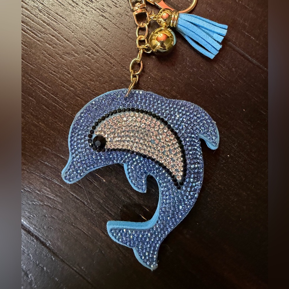 Blue Rhinestone Dolphin Keychain - Picture 2 of 3